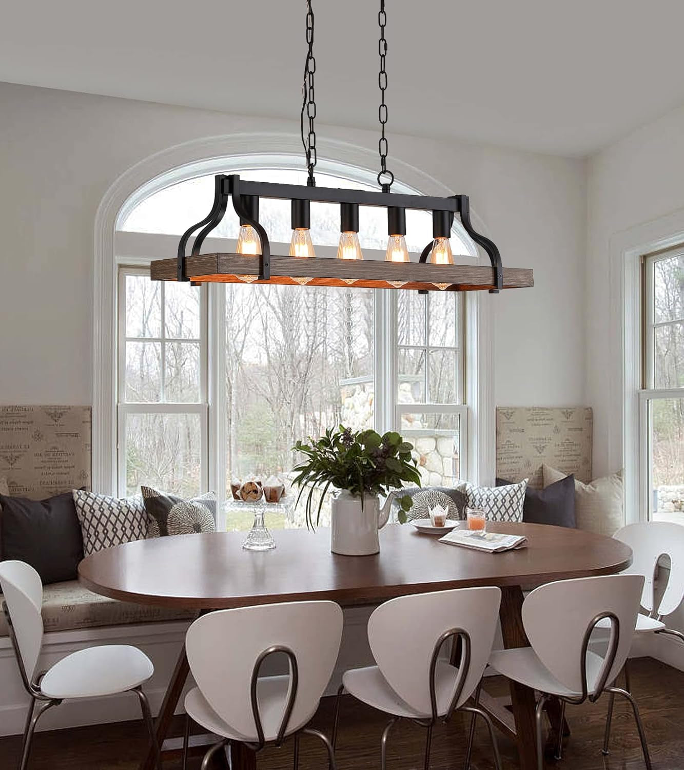 Rustic 5 Light Linear Chandelier Kitchen Island Black